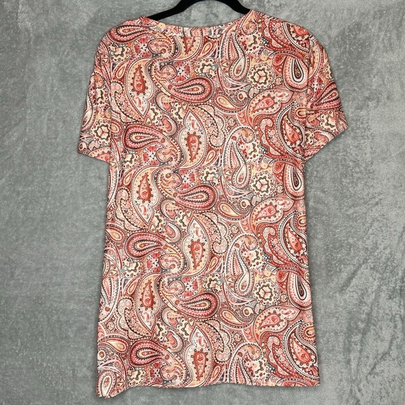 Just Fashion Now XL Shirt Top Pink Paisley Short Sleeve Round Neck Stretch Knit - Picture 4 of 8